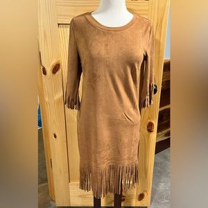 Aryeh brand Faux suede fringe dress SZ M new